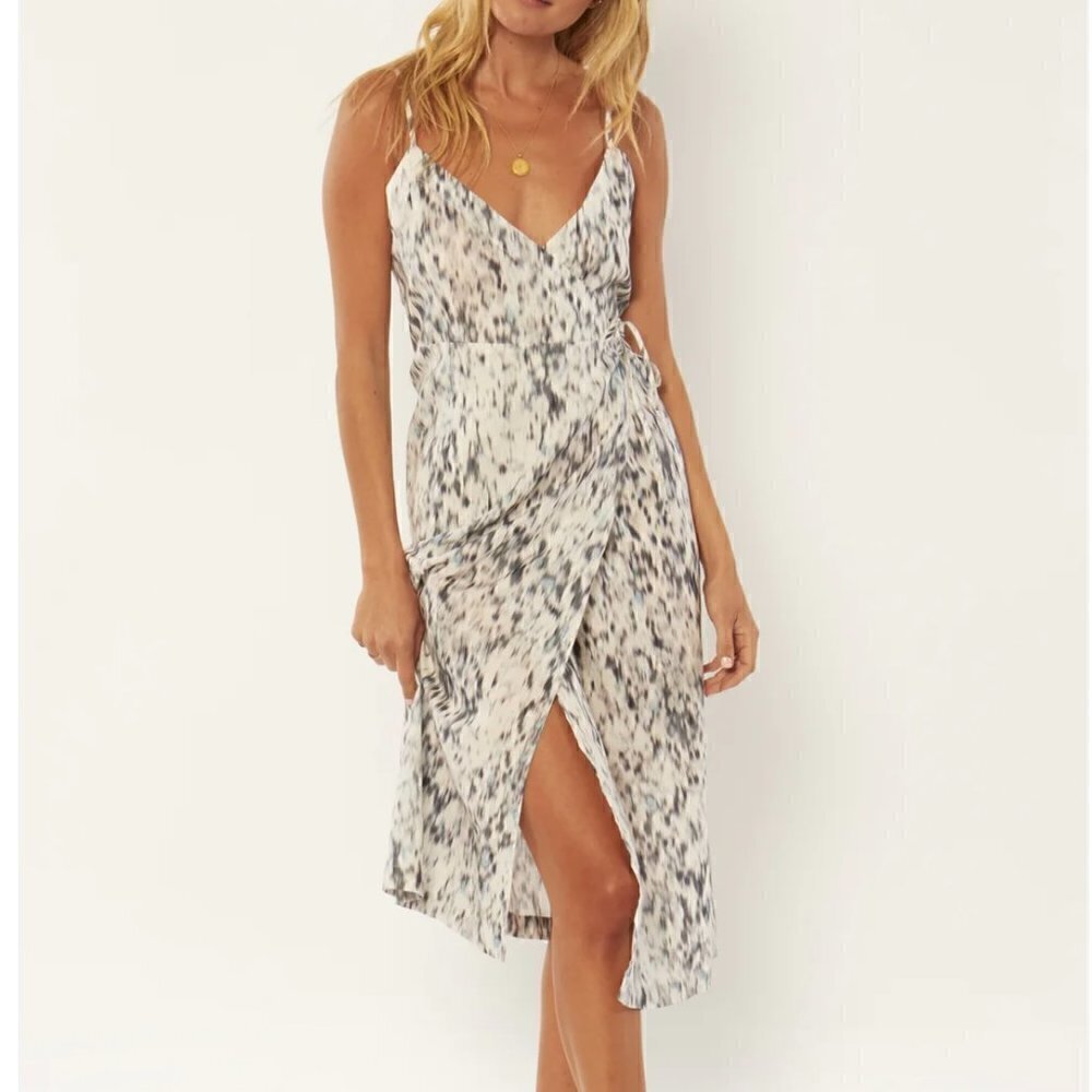 NWT Amuse Society Julia Cotton Linen Blend Woven Midi Wrap Dress L‌‌‌‌‌